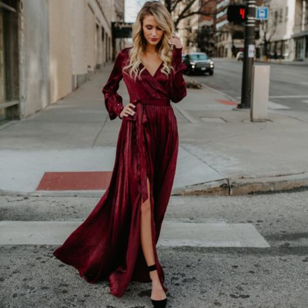 Vici Burgundy Swept Away Long Sleeve Maxi Dress